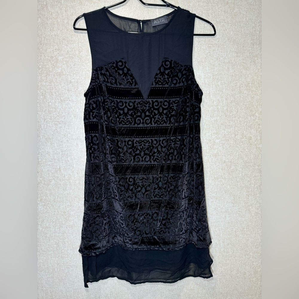 ASTR Black Velvet Burnout Mini Dress LBD Whimsy Goth Party Dress Size Medium